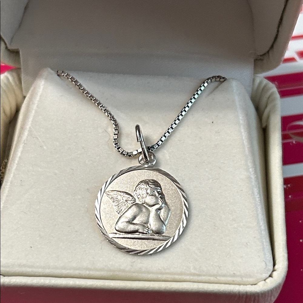 Sterling Silver Guardian Angel Pendant / Charm. Chain about 18 inches long